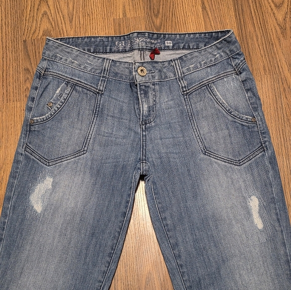 Vintage Guess Daredevil Bootcut Jeans Womens 30 Distressed Blue Denim E79 - Picture 4 of 15